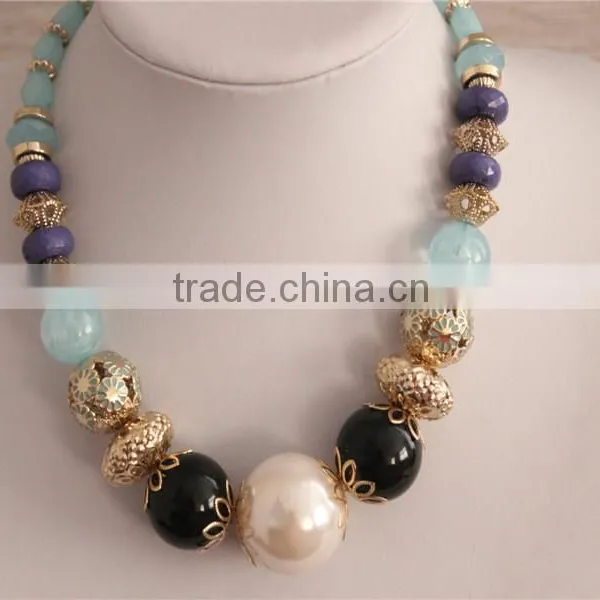 Colorful Arylic Beads Necklace, Gold Plated Beads Necklace photo-2