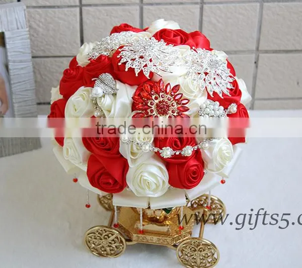 Handmade Gorgeous Brooch Bouquet, Red and Silver Wedding Brooch Jewelry Bouquet photo-3