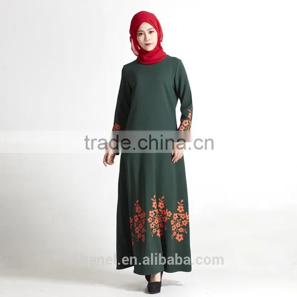 Southeast Asia Malaysia Muslim Women Abaya Kaftan Floral Printed Long Dress photo-4
