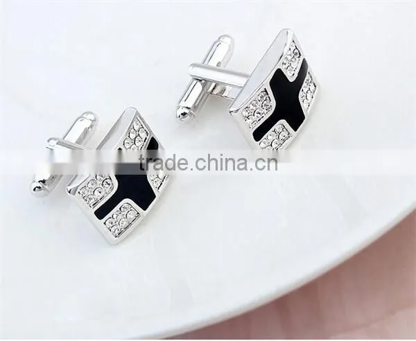 High Polishing Copper Metal Enamel Crystal Cufflinks Jewelry Mens Cross Cuff Links for Men photo-2