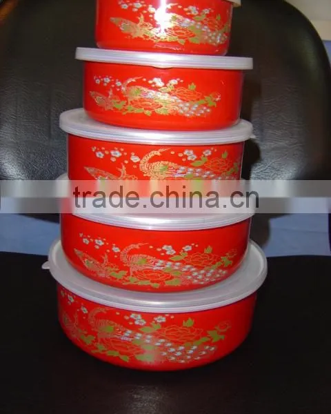 Bright Color Enamel Storage Bowl With PP Lid Food Container photo-4