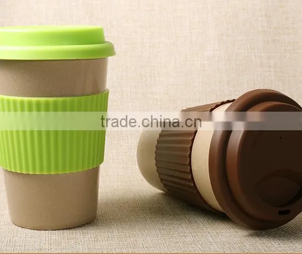 Organic Natural Rice Husk Mug and Cups With Silicone Lid+sleeve photo-2