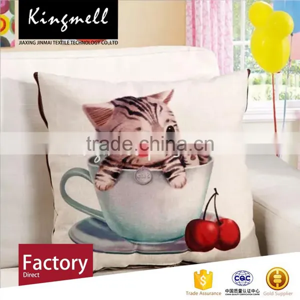 Custom Cute Cat Digital Printed Linen Cartoon Pillow photo-2