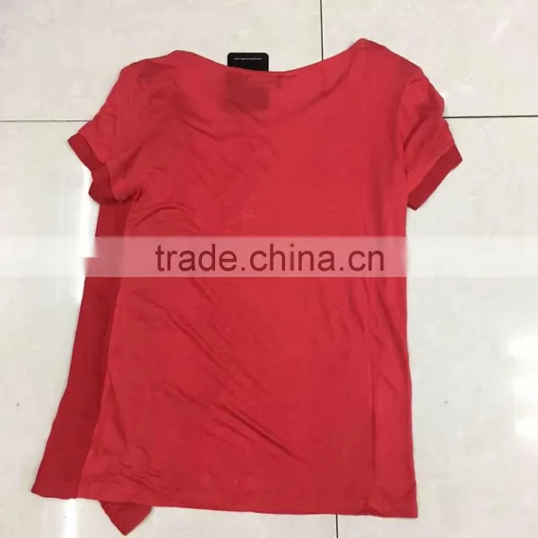 Good Quality of Latest Designs Flower Trimming Red T-shirt Factory Closeout photo-6