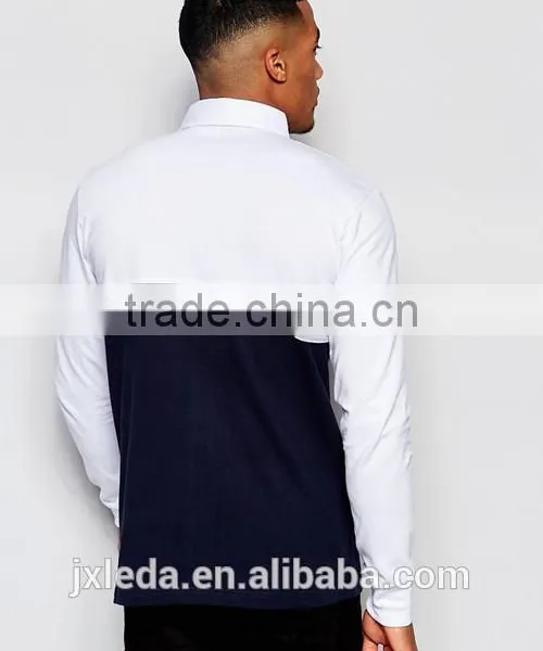 Color Block Long Sleeve 100% Cotton Rugby Polo Shirt, Men Sports Team Wear Custom photo-2