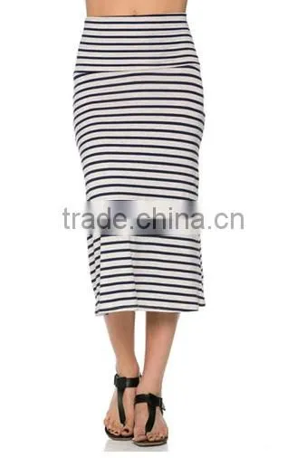 Wholesales Women's High Waisted A-Line Knit Stripe Midi Skirt photo-4