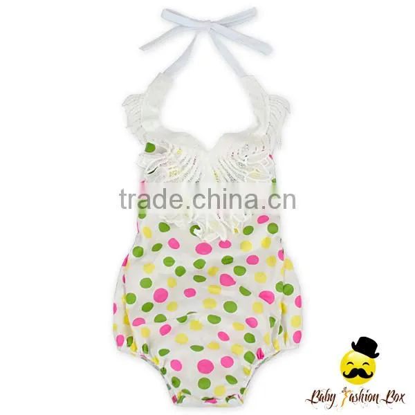 Fancy Summer Toddler& Infant Cotton Colorful Flower Printed Halter Lace Froal Newborn Baby Girl Vintage Romper Grows Clothes photo-3