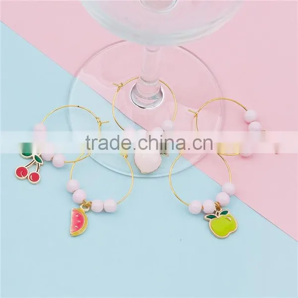 Glass Hoop Earrings Gold Plated At Random Enamel Fruit Wine Glass Wedding Charms photo-2