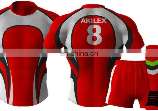 2016 Trendy Red Custom Design Sublimation Rugby Jersey With Socks photo-4
