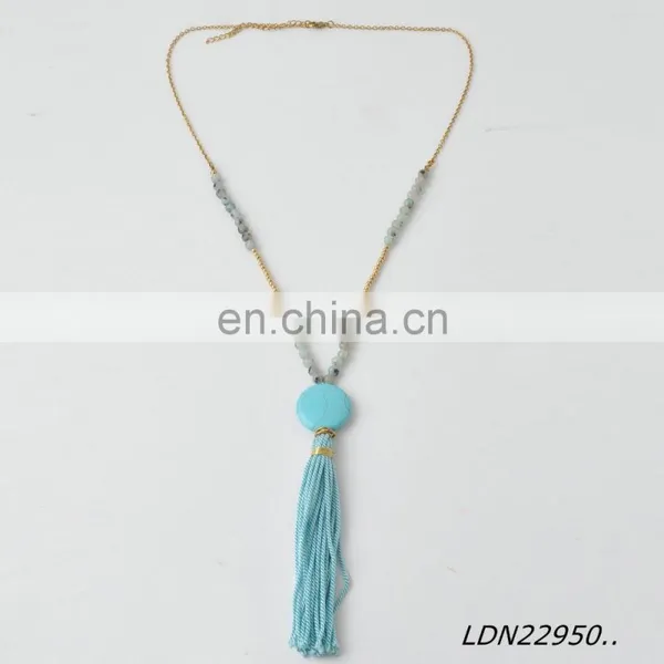 Latest Desion Nature Stone With Gold CCB And Turquoise With Blue Tassels Pendent Necklace photo-4