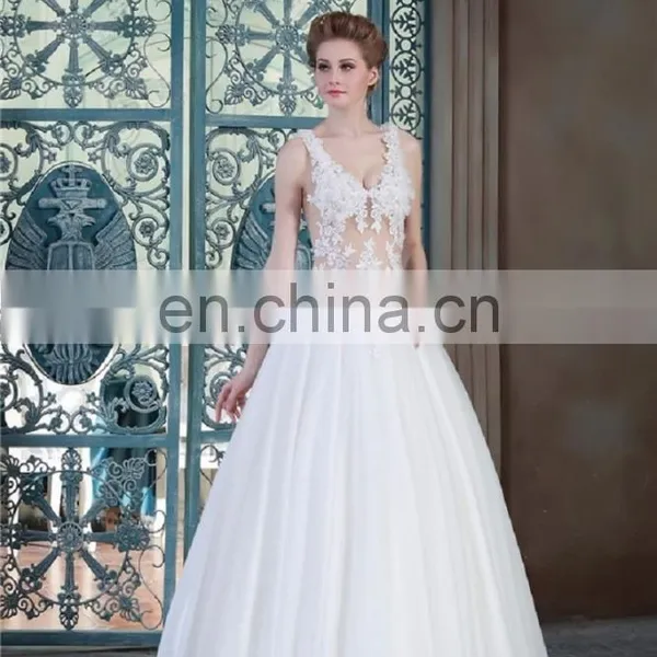 Summer Wedding Dresses Sexy V-neck Floor Length See-through Lace Top Handmade Flowers Vintage Inspired Bridal Gowns photo-3