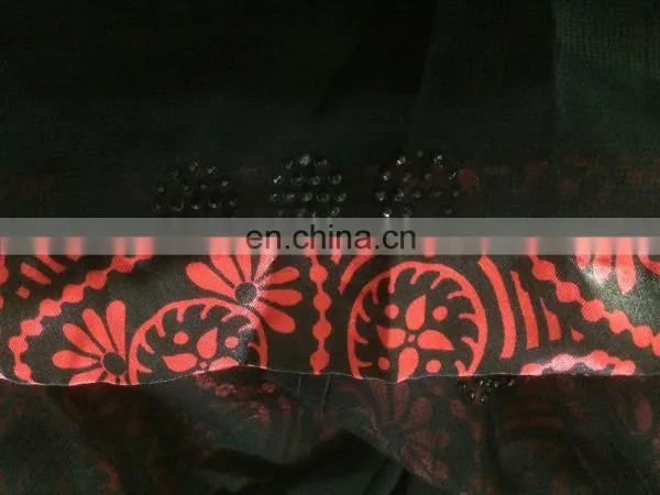 Black & Red Color Lycra (Stretchable) Burkha With Diamond Stone Work & Printed Satin (dubai Abaya 2017) photo-3
