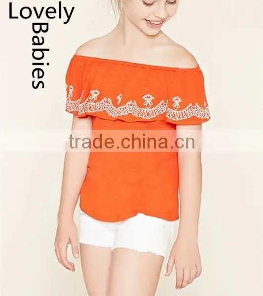 Latest Design Summer Tops 2016 off Shoulder Floral Embroidery Design Top