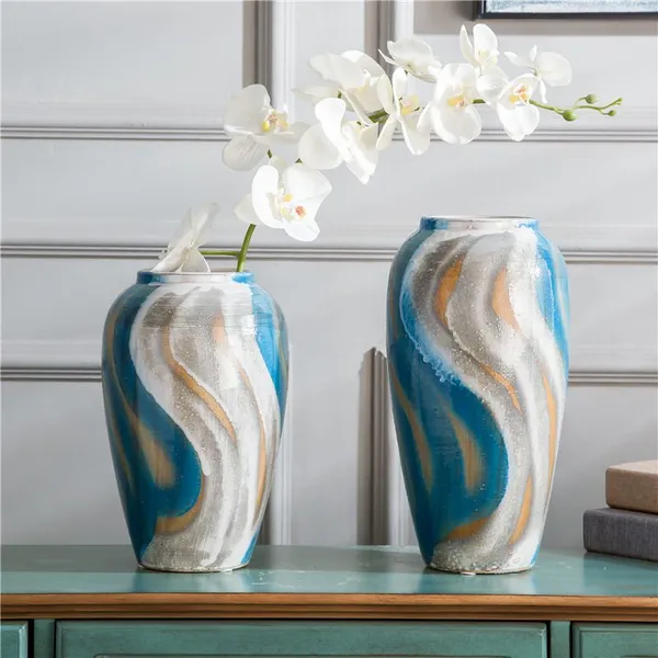 Mediterranean Simple Style Abstract Hand Paint Colours Ceramic Vase For Table Decoration photo-3
