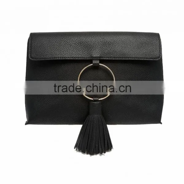 Guangzhou Supplier Cowhide Leather Tassel Clutch Bag Handbag Ladies Hand Bag photo-2