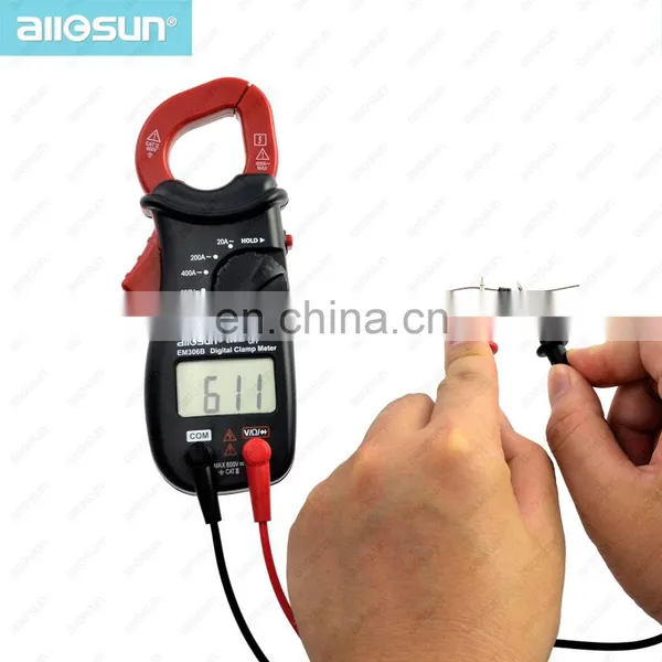 Allosun Handheld Clamp Meter Digital AC DC Volt AC Amp OHM LCD Audible Diode Tester Portable Handheld Clamp Multimeter photo-5