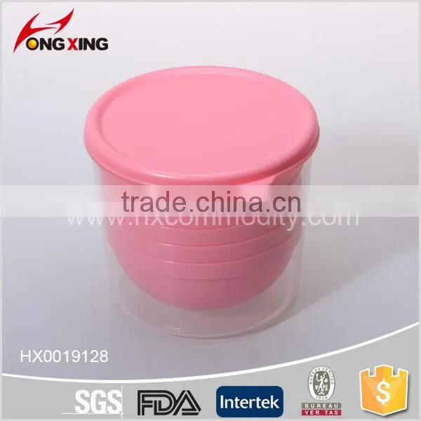 Round Pink Color Salad Plastic Bowl Set With Lid photo-5