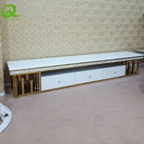 Living Room Furniture Sets Factory Stainless Steel tv Cabinet Luxury tv Stand Modern tv Stands With Drawers photo-3