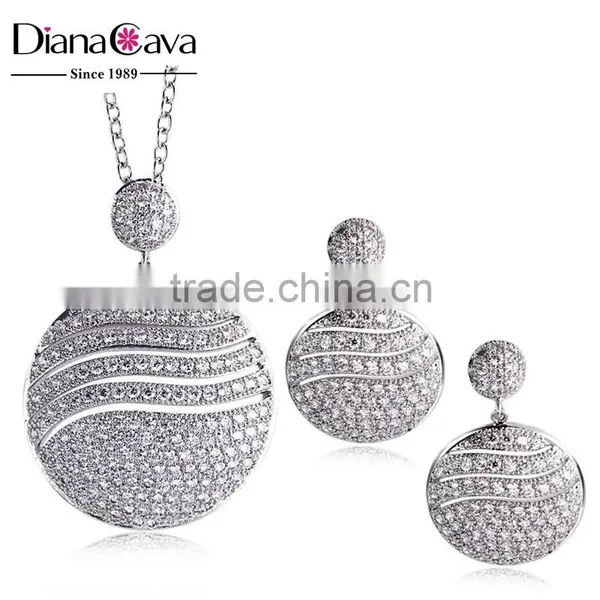 Cubic Zirconia Deluxe Classic Look Round Pendant Women Set Jewelry Wholesale photo-2