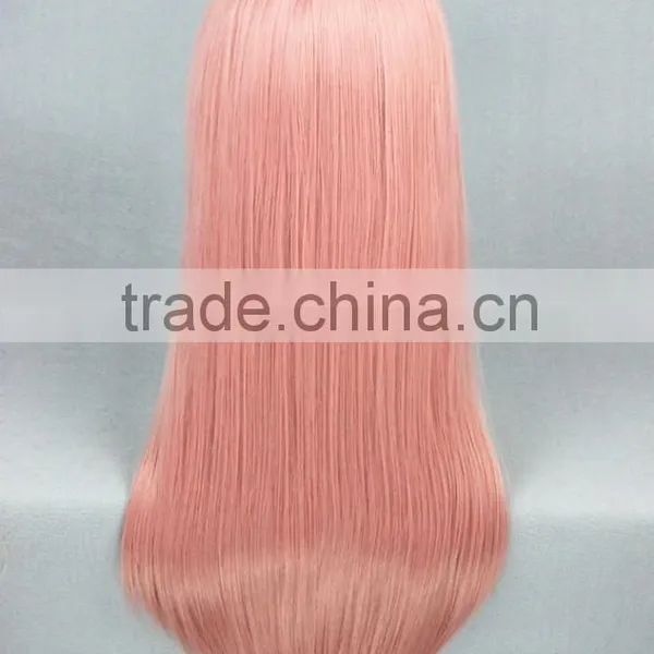 High Quality 60cm Medium Long Straight Pink Synthetic Anime Wig Cosplay Hair Wig photo-4