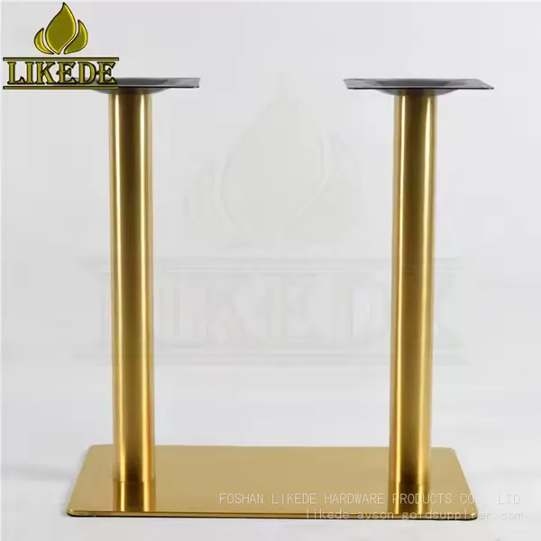 SS304 SS201 Double Column Leg Heavy Duty Adjustable Brushed Gold Stainless Steel Dining Table Base Modern Square Rectangle Chair photo-4