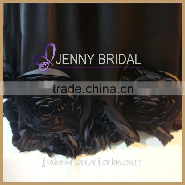 TC107G With Flower Black Rosette Satin 132" Round Table Cloth photo-3