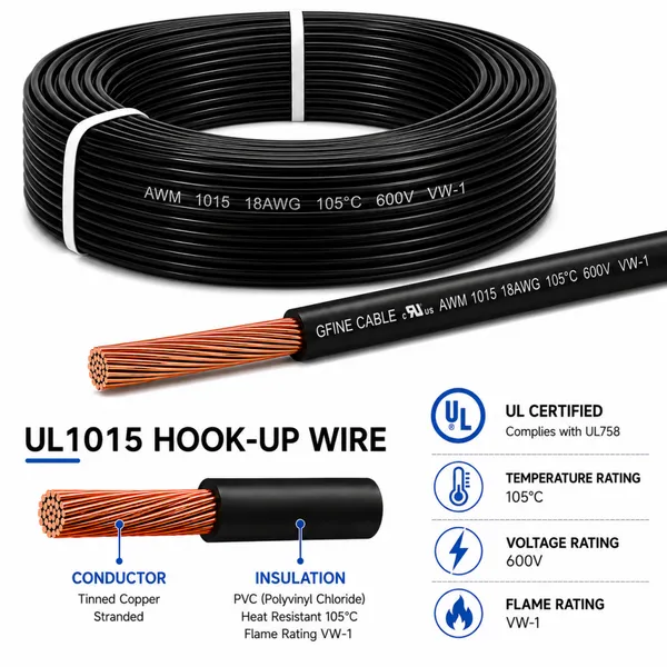 UL1015 PVC Insulated Hook-Up Wire 600V 105°C Flexible Copper Electronic Cable