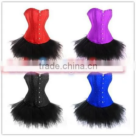 Ladies Sexy Lingerie Lace Up Basque Corset and Tutu Sets S-6XL Size
