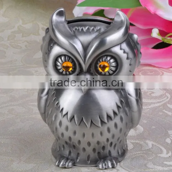 Zinc Alloy Owl Piggy Bank Metal Crafts Decoration