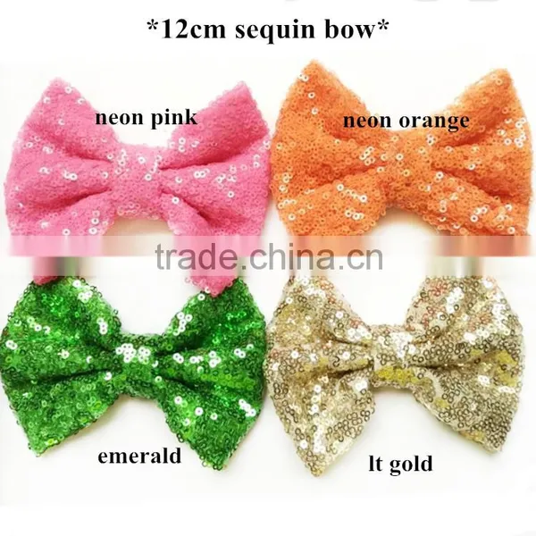 Wholesale Large 12cm Sparkle Sequin Fabric Hair Bowknots Glitter Bows for Clothing/elastic Headbands photo-6