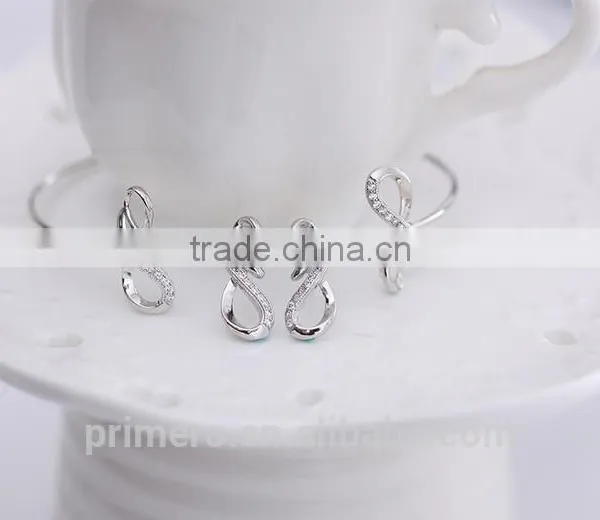 Fashion 18K White Plated Infinity Rhinestone Earrings Necklace Bracelet Set Jewelry photo-5
