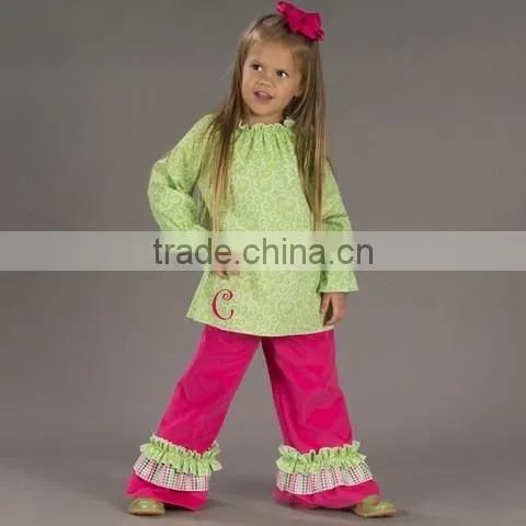 Little Girls Ruffle Tunic Top Long Sleeves Boutique Wholesale Children's Fancy Top Pant Set Tunic Top With Matching Ruffle Pant photo-2