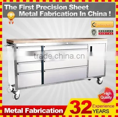 46 In. 9 Drawer Stainless Steel Mobile Tool Cabinet With Solid Wood Top, Black photo-4
