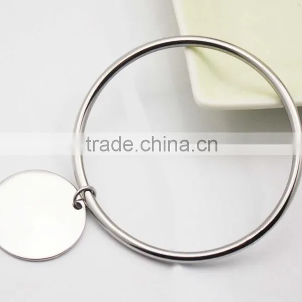 Round Dog Tag Factory Customize Stainless Steel Charm Bracelet Bangle photo-3