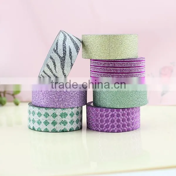 XG06 Hot Sale Cute Golden Silver Metalised Blingbling Promtional Pattern Glitter Tape,DIY Adhesive Powder Coating Glitter Tape