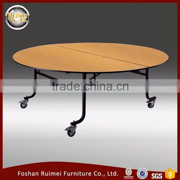Folding Fruniture Plywood Custom Made Wooden Round Banquet Table With Wheels
