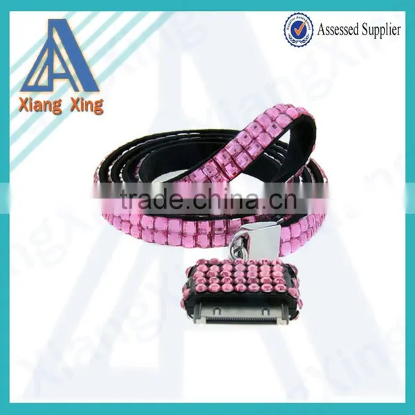 Short PU Leather Lanyard and Strap With Colorful Rhinestone photo-4