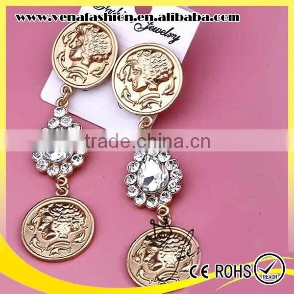 14 Gold Color Hanging Women Head Alloy Tassel Earring photo-2