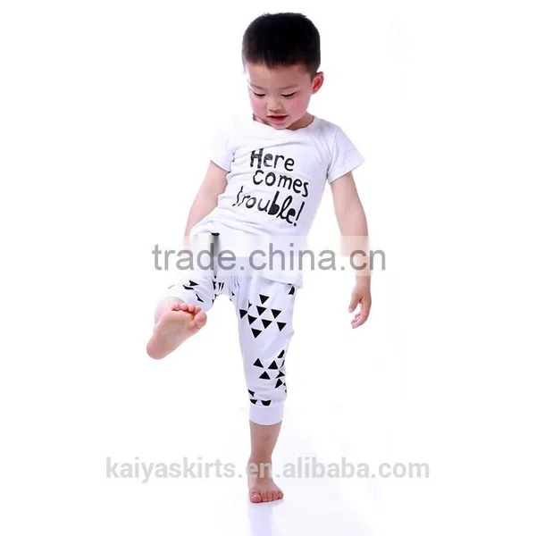 2016 Kaiya Solid Cotton White Printed Short T-shirt and Pant Kids Boys Clothes photo-3