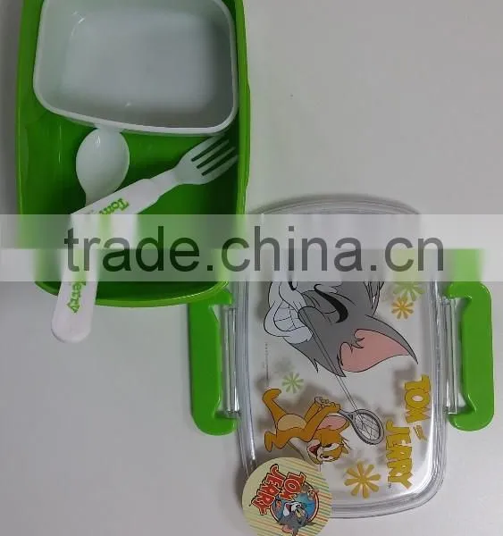 ABS+PP+AS lunch box with inner box, fork and spoon .CMYK+White (Heat transfer)