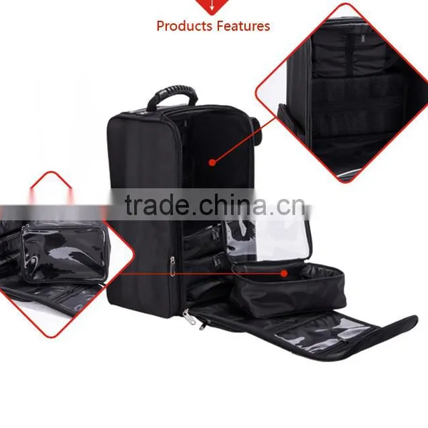 High Quality Professional Artist Nylon Wheeled Trolley Cosmetic Organizer With Small Clear Makeup Brush Bag With Zipper Quality Choice photo-5