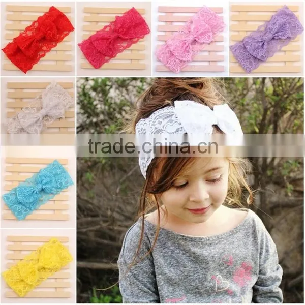 Stretchy Lace Messy Bow Headband-elastic Wide Lace Headwrap Headband-newborn Red Bow Headbands Available for 1-12 Kids photo-5