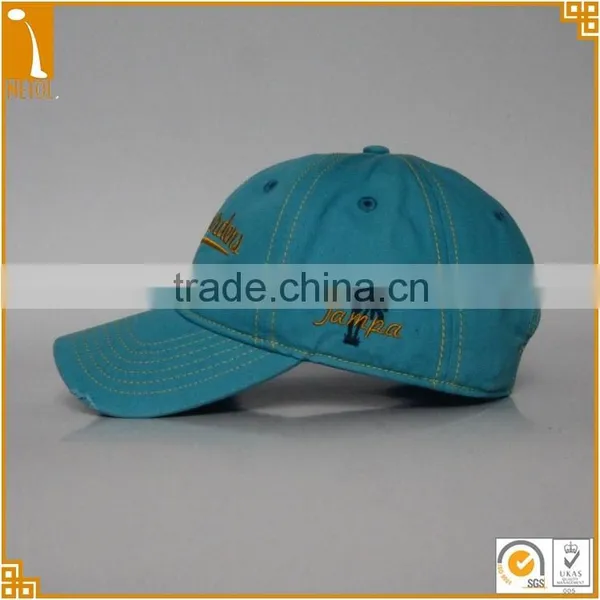 Cheap Custom 100% Cotton 6 Panel Bule Embroidered Plain Distressed Baseball Cap Wholesale photo-2
