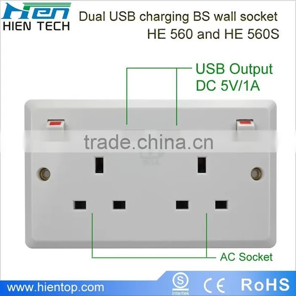1Amp Dual USB Port UK Panel Socket Wall Charger Plug Power Adapter Outlet Plate 2 Gang