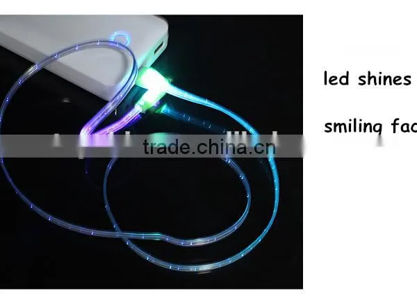 Hot Sale for Samsung Micro Usb Led Light Charger Cable Smiling Face Led Shining Cable Cord photo-2