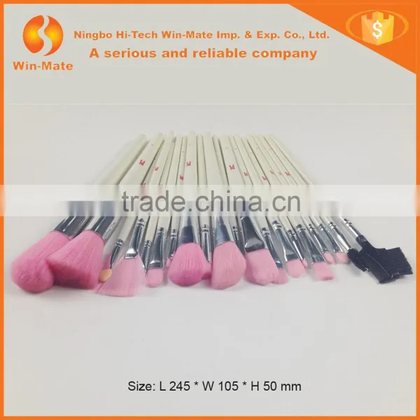 2015 Top Quality 20pcs Pink Color Nylon Hair White Wood Handle in White PU Bag Brush Makeup Set photo-3