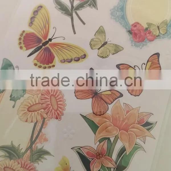 Orange Color Flowers & Butterfly Design Decorative Shinny Glitter Sticker, Graceful Design Decorative Sticker photo-5