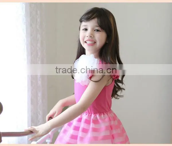 2015 Summer Girls Dress Girls Princess Stripe Dress 3D Flower Color Cute Pageant Party Wedding Costume Kids Clothing Best Gift photo-5