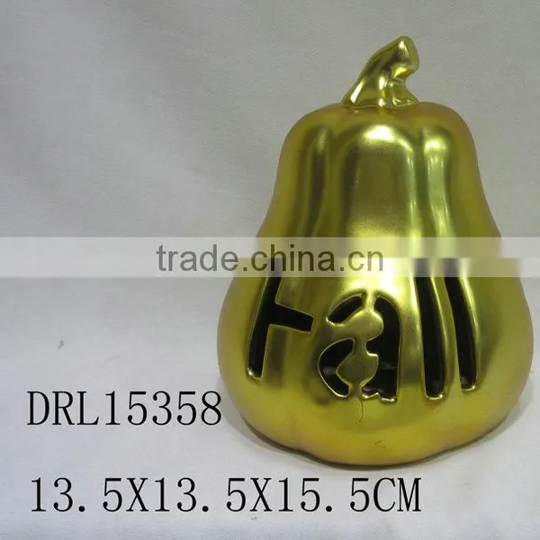 Golden Pumpkin Ceramic Lantern Hollow Letters Festival Holloween Decorations photo-3
