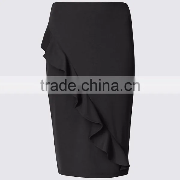 High Quality Wholesale Custom Manufacturer Women Fashion Ruffle Midi Fitted Red High-waisted Pencil Skirt photo-6